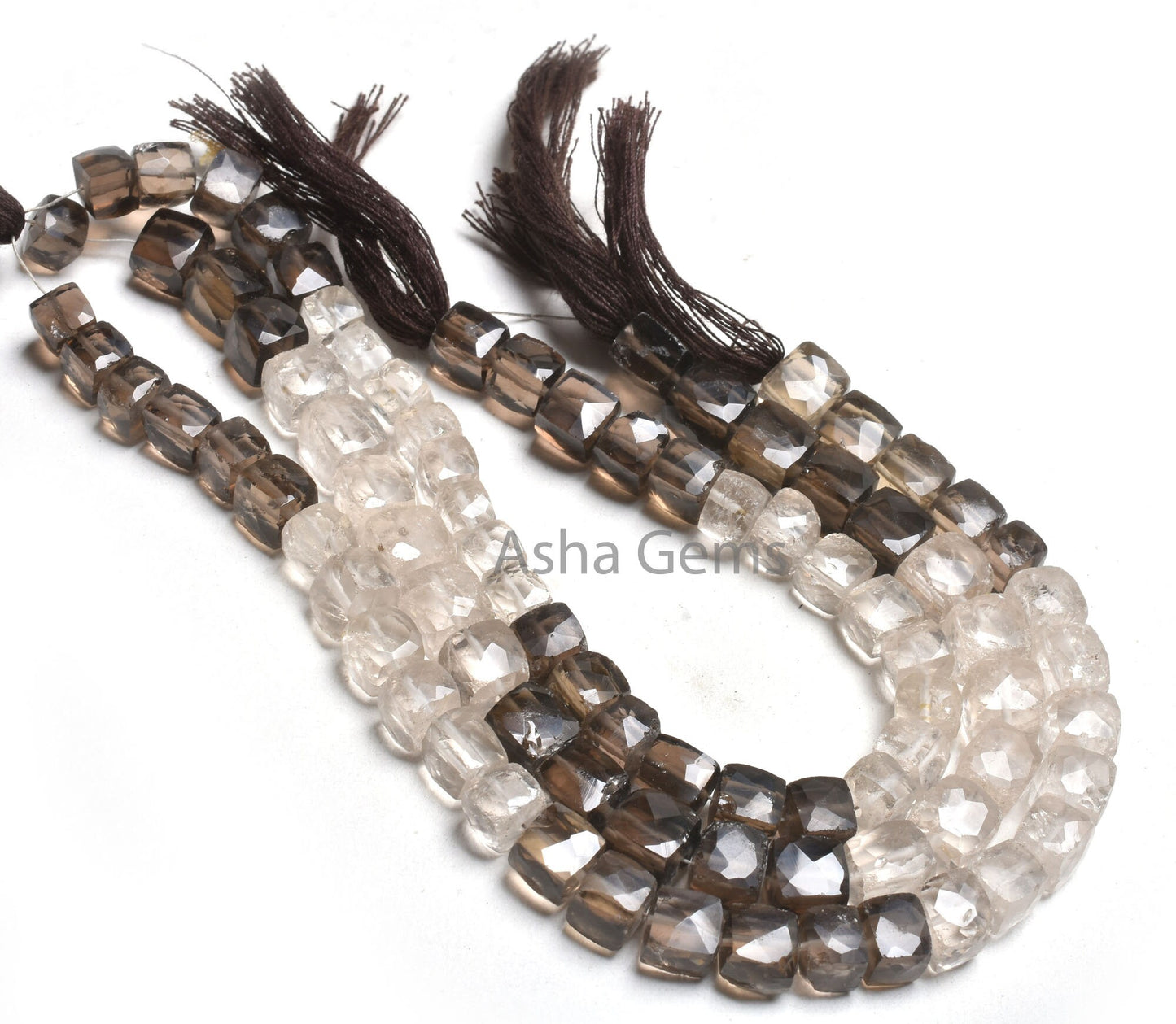 Shaded Smoky Quartz Faceted 3D Cube Box Gemstone Beads,8" Strand Natural Smoky Box Cube Beads, Fine Smoky Bead Jewelry Making Craft SALE
