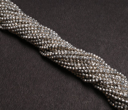 AAA Quality Silver Pyrite Micro Cut Beads,13" Strand,2.5 mm,Beautiful Natural Silver Pyrite Faceted Rondelle Shape Gemstone Beads, Pyrite