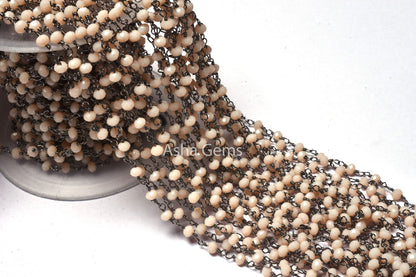 3,10,50 Feet Pink Opal Hydro Rondelle Beads Rosary Chain Black Gunmetal Plated Wire Wrap Micro Cut Bead Rosary Chain Jewelry Making Necklace