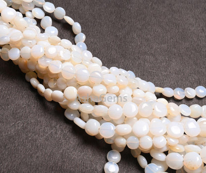 Natural Opal Smooth Coin Shape Gemstone Beads,16"Strand Fine White Opal Fancy Puff coin Handmade Straight Drill Opal Bead Jewelry Craft SALE
