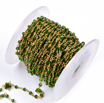 Green Chrome Diopside Hydro Faceted Rondelle Beads Rosary Chain Silver, Gold Plated Wire Wrap Jewelry Making Craft Beaded Rosary Chains SALE