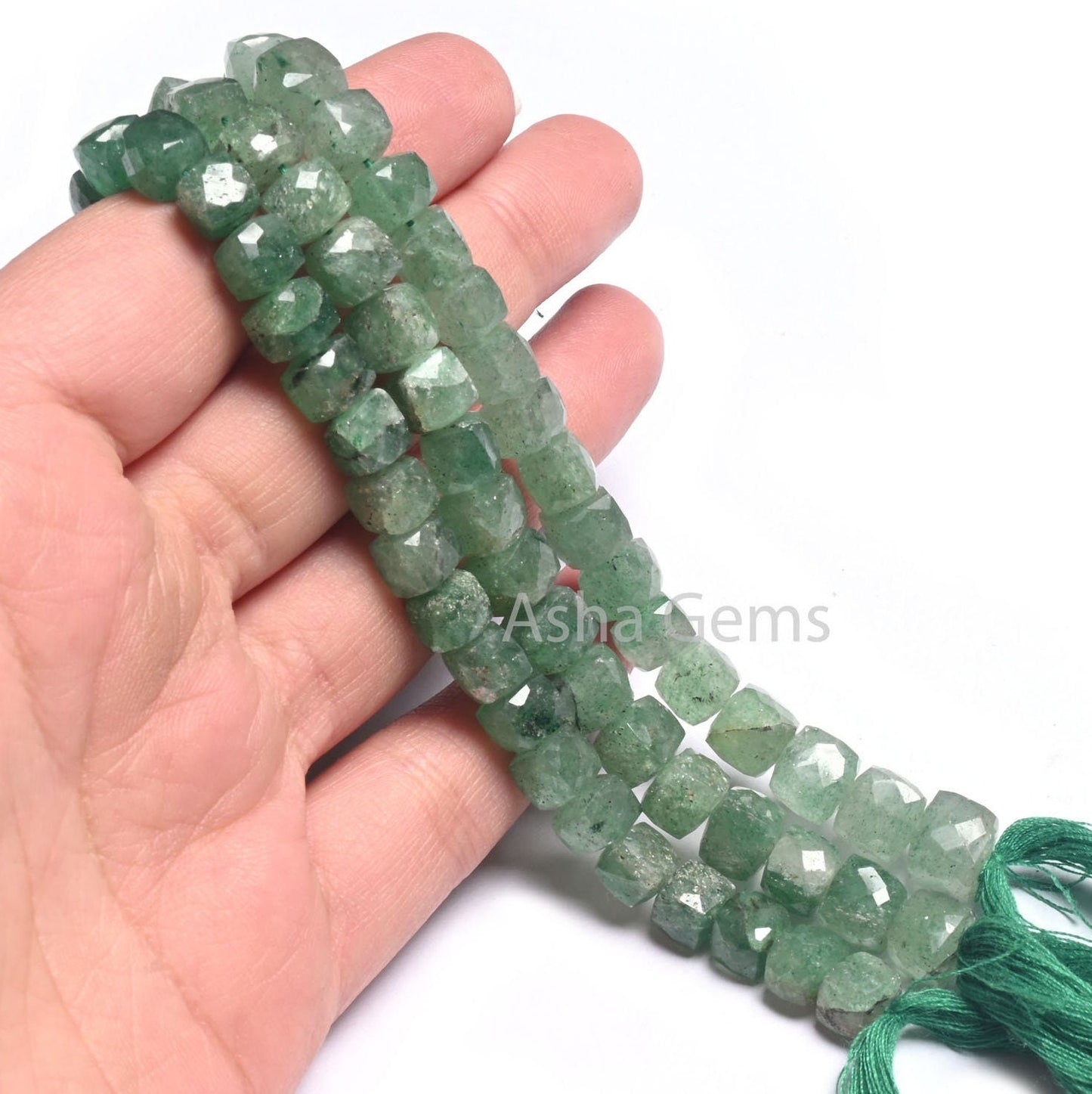 Shaded Green Strawberry Quartz Indian Cut Faceted Box Gemstone Beads, Natural Green Strawberry 3D Cube Box Beads Jewelry Making Handicrafts