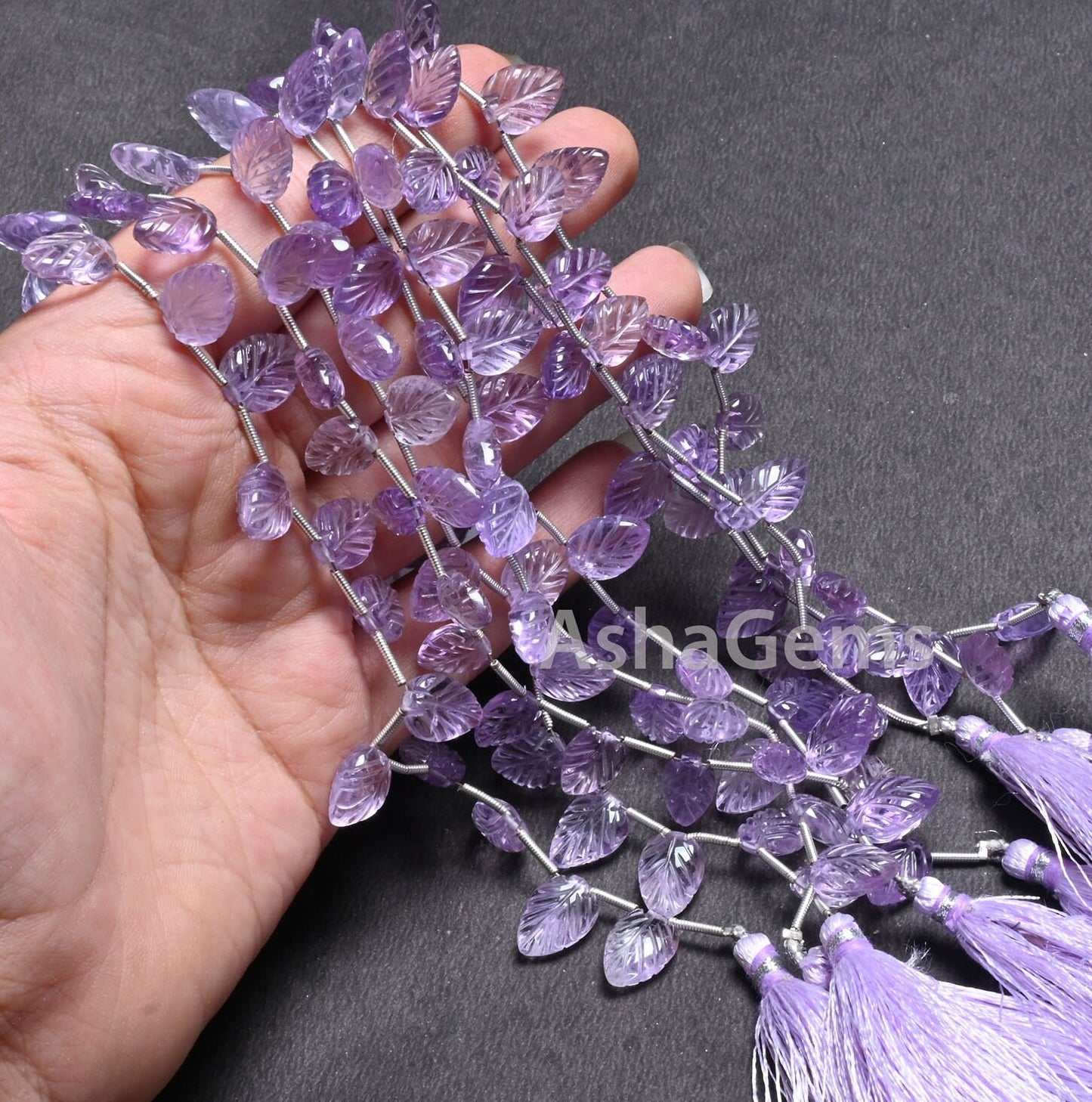 AAA Quality Pink Amethyst Fancy Leaf Shape Carved Gemstone Beads,8" Natural Amethyst Carve Pear Briolette Handmade Bead Jewelry Making Craft