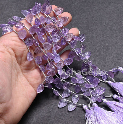 AAA Quality Pink Amethyst Fancy Leaf Shape Carved Gemstone Beads,8" Natural Amethyst Carve Pear Briolette Handmade Bead Jewelry Making Craft