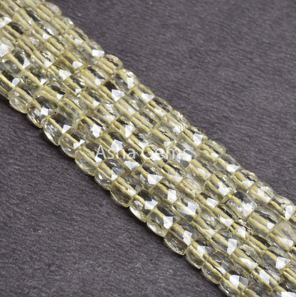 Natural Lemon Quartz Faceted Box Shape Beads,9" Natural Yellow Lemon Tiny 3D Cube Box Gemstone Center Drill Beads Jewelry Making Craft SALE