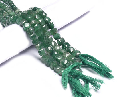 10" Strand Green Strawberry Quartz Faceted 3D Cube Box Shape Beads, Natural Green Strawberry Indian Cut Box Beads Jewelry Making Crafts SALE