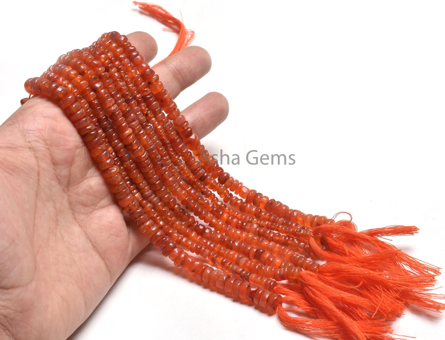 Beautiful Carnelian Smooth Gemstone Beads,12" Red Orange Carnelian Plain Handmade Flat Rondelle Uneven Beads Carnelian Jewelry Making Crafts