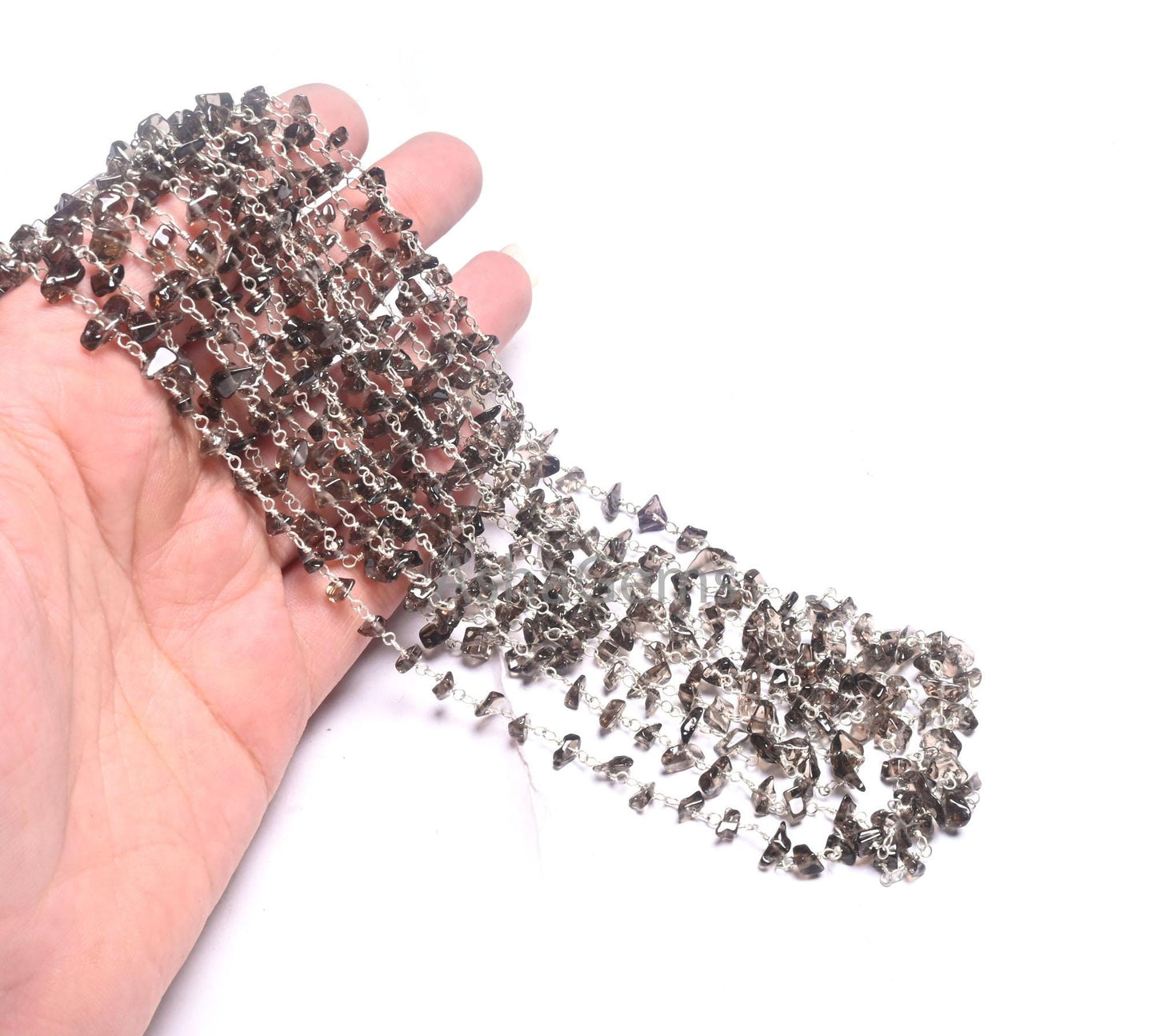 Beautiful Natural Smoky Uncut Chip Beads Rosary Chain By feet, Silver Plated Wire Wrap Quartz tiny nugget bead Handmade Gemstone Chain Craft