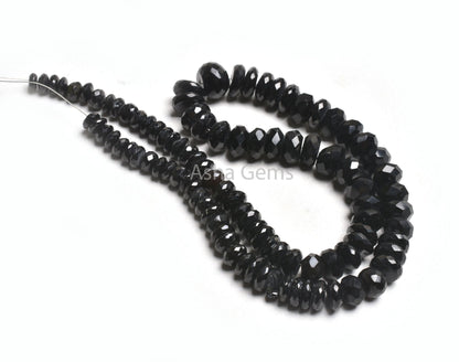 Natural Black Spinel Faceted Gemstone Beads,11"Strand Graduated Size spinel Indian Machine Cut faceted Rondelle Beads Fine Black Spinel Bead