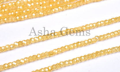 15" Strand Beautiful Yellow Zircon Micro Cut Beads,3 mm AAA pastel Yellow Cubic Zirconia Rondelle Faceted Gemstone Zircon Bead Jewelry Craft