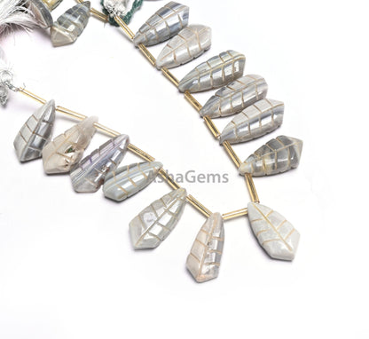 8" Strand Shaded Grey Opal Fancy Pears Shape Carved Gemstone Beads, Opal Carving Fancy Shape Handmade Carving Bead Jewelry Making Craft SALE