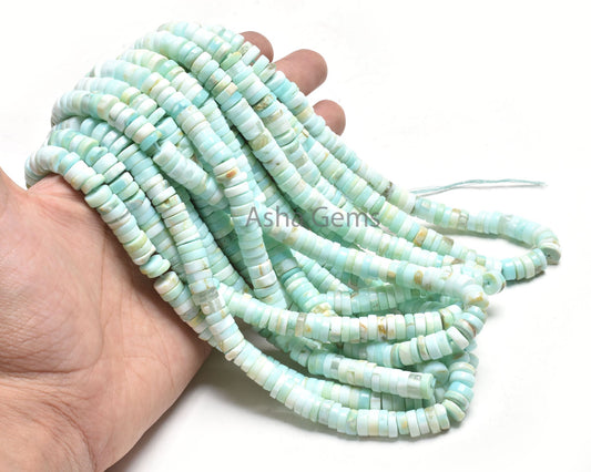 Shaded Sky Blue Opal Plain Handmade Tyre Gemstone Beads,8 mm Opal Smooth Wheel Shape Center Drill Beads, Blue Opal Bead Jewelry Craft SALE