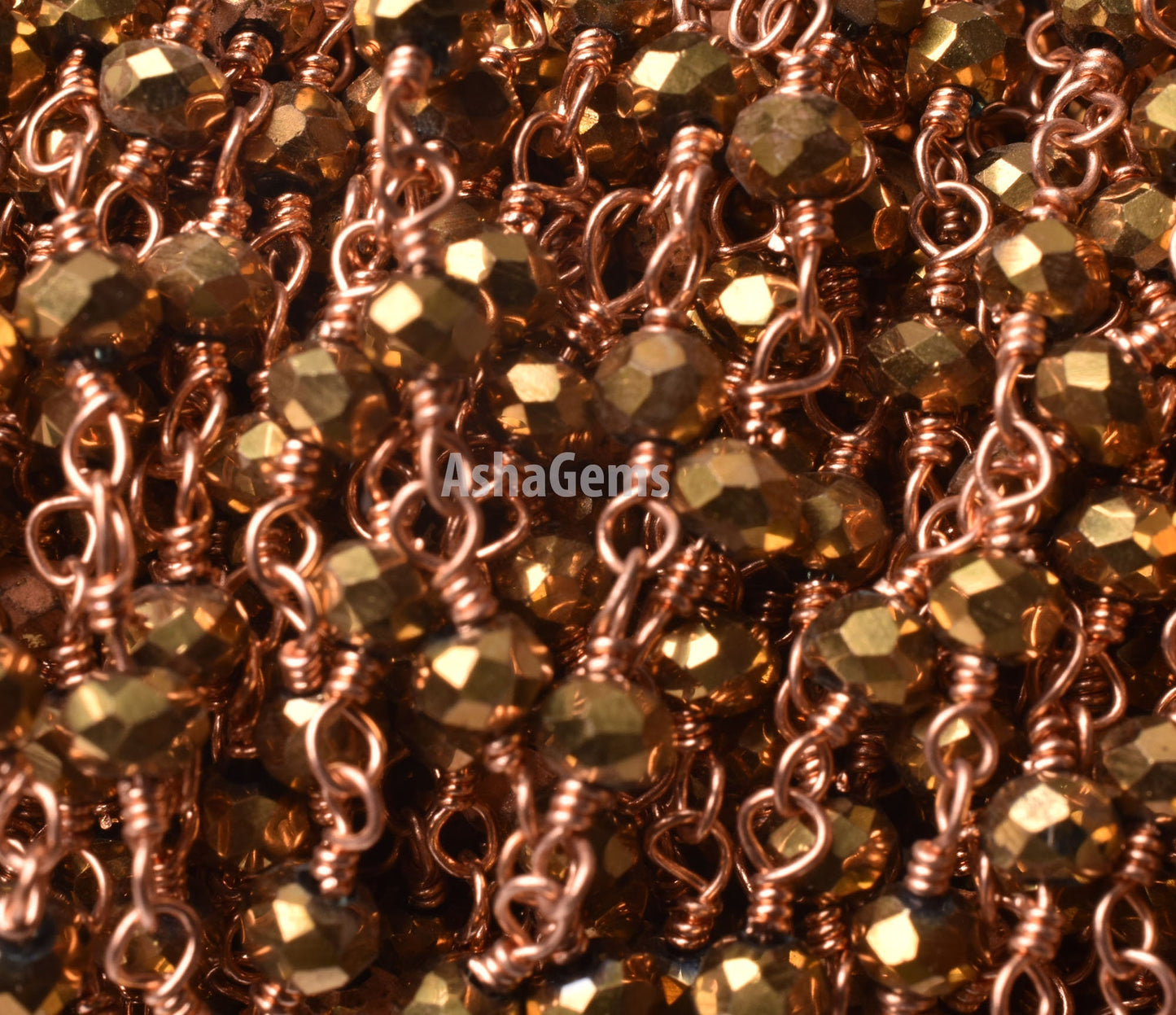3,5,10,50 Feet Gold Pyrite Hydro Faceted Rondelle Beaded Rosary Chain,3mm,Rose Gold Plated,Wire Wrapped ,Finding,Jewelry Making,Rosary Chain