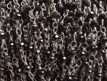 Beautiful Copper Pyrite Hydro Faceted Rondelle Beads Rosary Chain,3 mm Silver Plated Wire Wrapped Handmade Chain For Necklace Jewelry Making