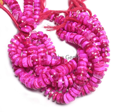 Beautiful Queen Pink Opal Smooth Tyre Beads,8" Strand Hot Pink Opal Plain Handmade Flat Tyre Gemstone Bead, Opal Beads Necklace Jewelry SALE