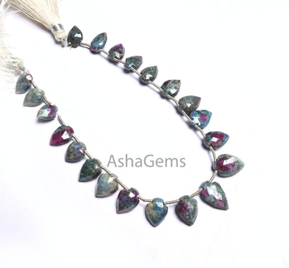 Beautiful Ruby Kyanite Fancy Shape Gemstone Beads,8" Natural Ruby Kyanite Side Drill Briolette Faceted Beads, Fine Ruby Kyanite Bead Jewelry