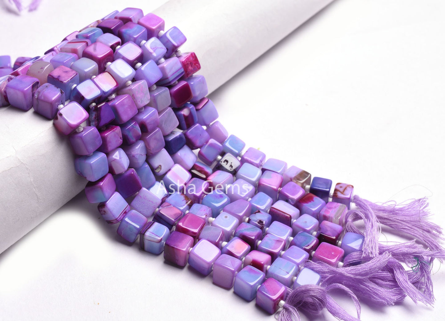 9"Strand lavender Opal Smooth Box Shape Beads, Shaded lavender Purple Pink Opal Plain 3D Cube Box Beads, Opal Handmade Cube Gemstone beads