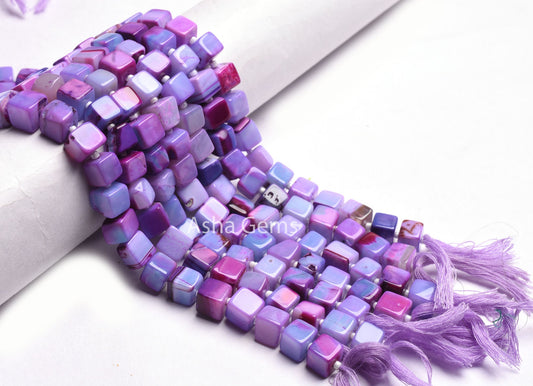 9"Strand lavender Opal Smooth Box Shape Beads, Shaded lavender Purple Pink Opal Plain 3D Cube Box Beads, Opal Handmade Cube Gemstone beads