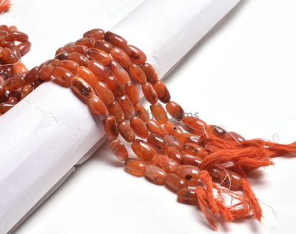 15" Strand Natural Carnelian Fancy Cylinder Shape Gemstone Beads, Red Carnelian Loi Handmade Pipe Straight Drill Beads Jewelry Making Crafts