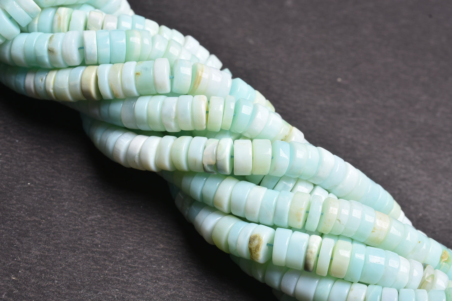 8mm Peru Sky Blue Opal Smooth Tyre Shape Handmade Gemstone Beads Light Blue Opal Plain Heishi Tyre Center Drill Opal Bead Jewelry Craft SALE