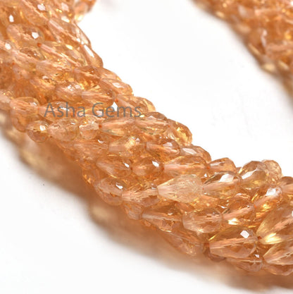 Natural Citrine Faceted Drops Straight Drill Beads,13" Fine Yellow Citrine Indian Machine Cut Teardrop Gemstone Beads Citrine Jewelry Crafts