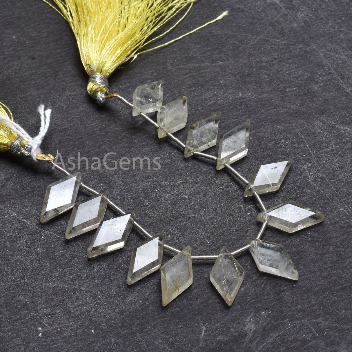 Natural Golden Rutile Quartz Faceted Rhombus Shape Gemstone Beads,9-18mm Fine Rutile Fancy Rhombus Straight Drill Bead Jewelry making Crafts
