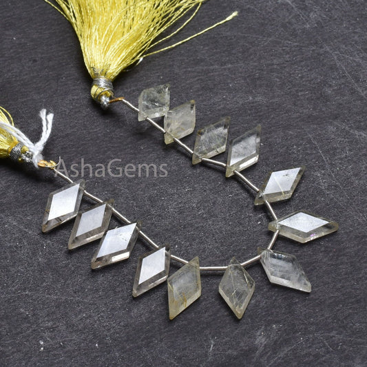 Natural Golden Rutile Quartz Faceted Rhombus Shape Gemstone Beads,9-18mm Fine Rutile Fancy Rhombus Straight Drill Bead Jewelry making Crafts
