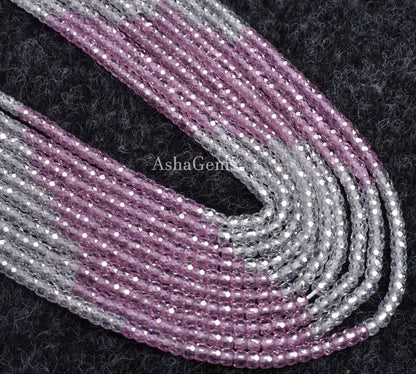 Beautiful Pink white Zircon Faceted Rondelle beads,3 mm Multi Shaded Cubic zircon Faceted Beads,13" Strand Shaded Zircon Beads For Jewelry