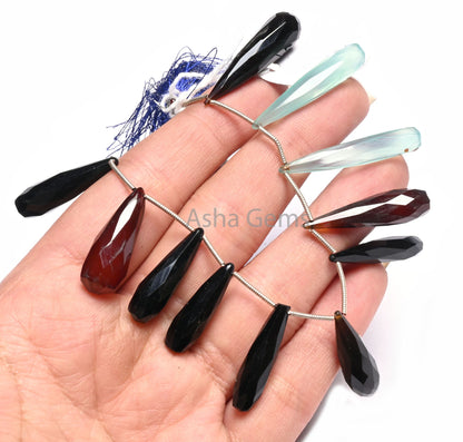Mix Color Chalcedony Fancy Long Teardrop Faceted Beads,6-34mm Multi Disco Chalcedony Pencil Drops Gemstone Side Drill Briolette Bead Jewelry