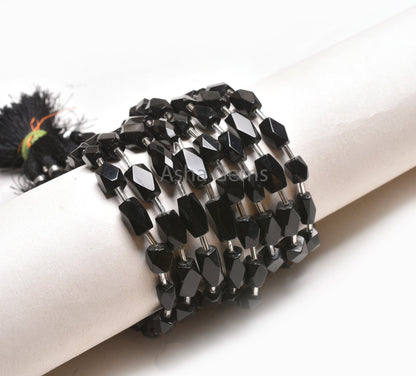Beautiful Black Onyx Rectangle Shape Indian Hand Cut Beads,7" Onyx Long Fancy Chicklet Faceted Straight Drill Bead Black Onyx Jewelry Crafts