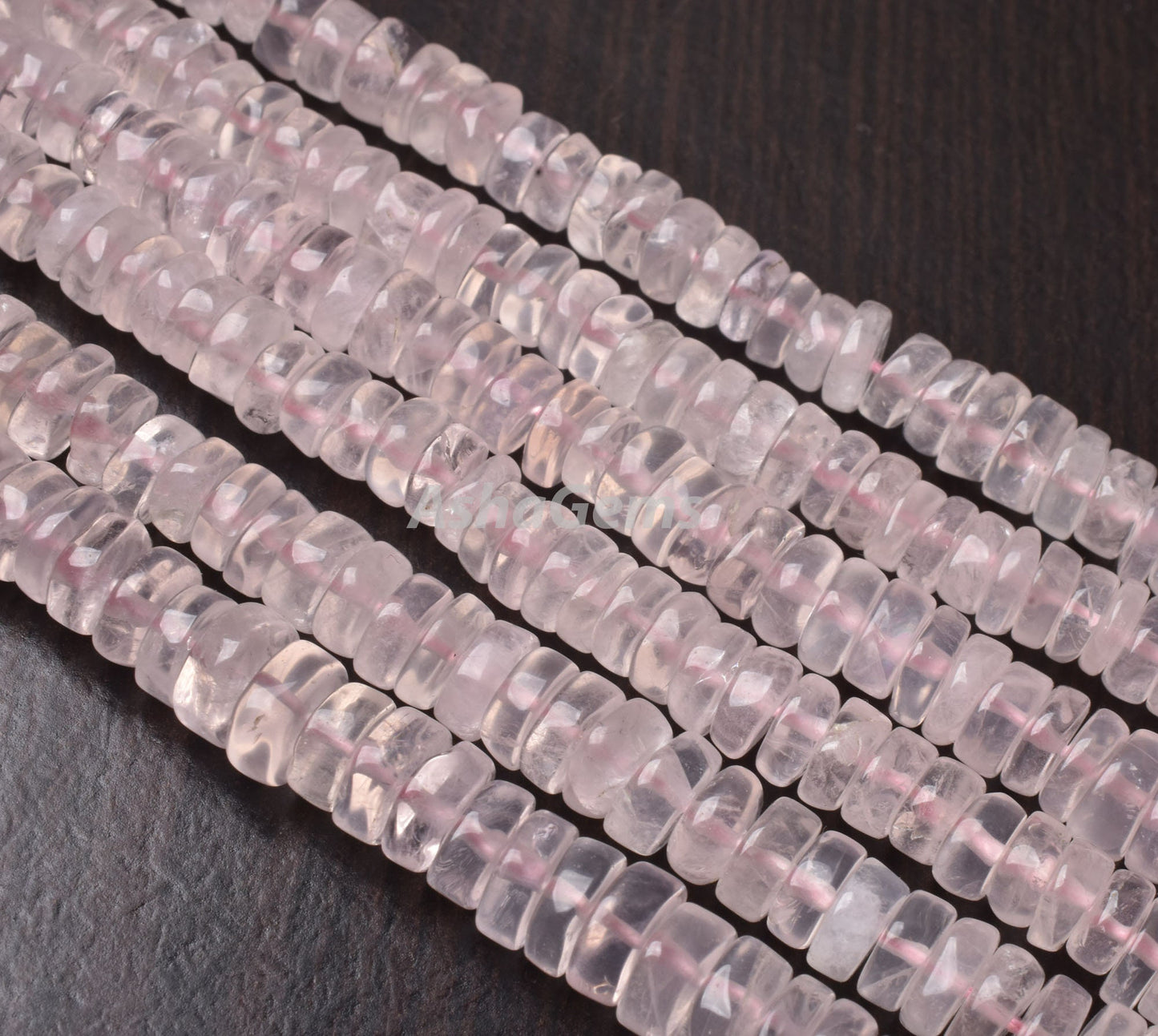 Natural Rose Quartz Smooth Heishi Tyre Gemstone Beads, Pink Rose Quartz, AAA Rose Quartz Bead Heishi Tyre Center Drill Rose Pink Wheel Beads