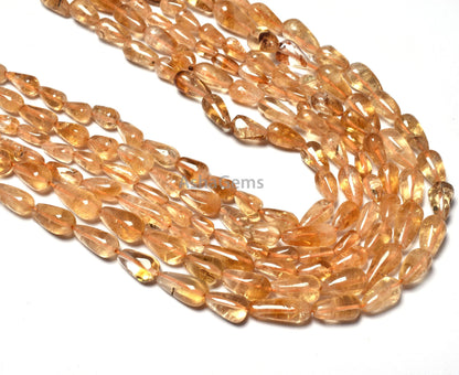 Beautiful Citrine Quartz Smooth Drops Shape Beads Natural Citrine Handmade Teardrop Gemstone Beads Straight Drill Jewelry Beads For Crafts