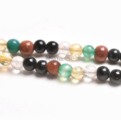 4-4.5 mm Multi Color Stone Smooth round Shape Beads, Mix Color Shaded Gemstone Plain Round Ball Beads,15.5" Disco Bead Jewelry Necklace SALE