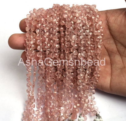 5 mm Beautiful Pink Strawberry Quartz Faceted Heart Shape Gemstone Beads, AAA Natural Strawberry Quartz Tiny Heart Briolette Beads Jewelry