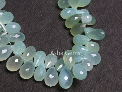 AAA Quality Sea Green Chalcedony Silver Coated Drops Gemstone Beads, Both Side Loop Chalcedony Faceted Teardrop Briolette Jewelry Craft SALE