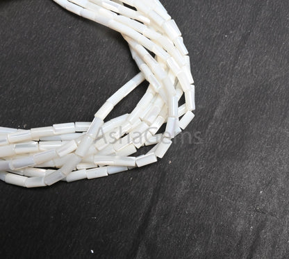 Fine Mother Of Pearl Fancy Tube Shape Smooth Gemstone Beads,3.5-8 mm Natural Iridescent White MOP Shell Pipe Straight Drill MOP Bead Jewelry