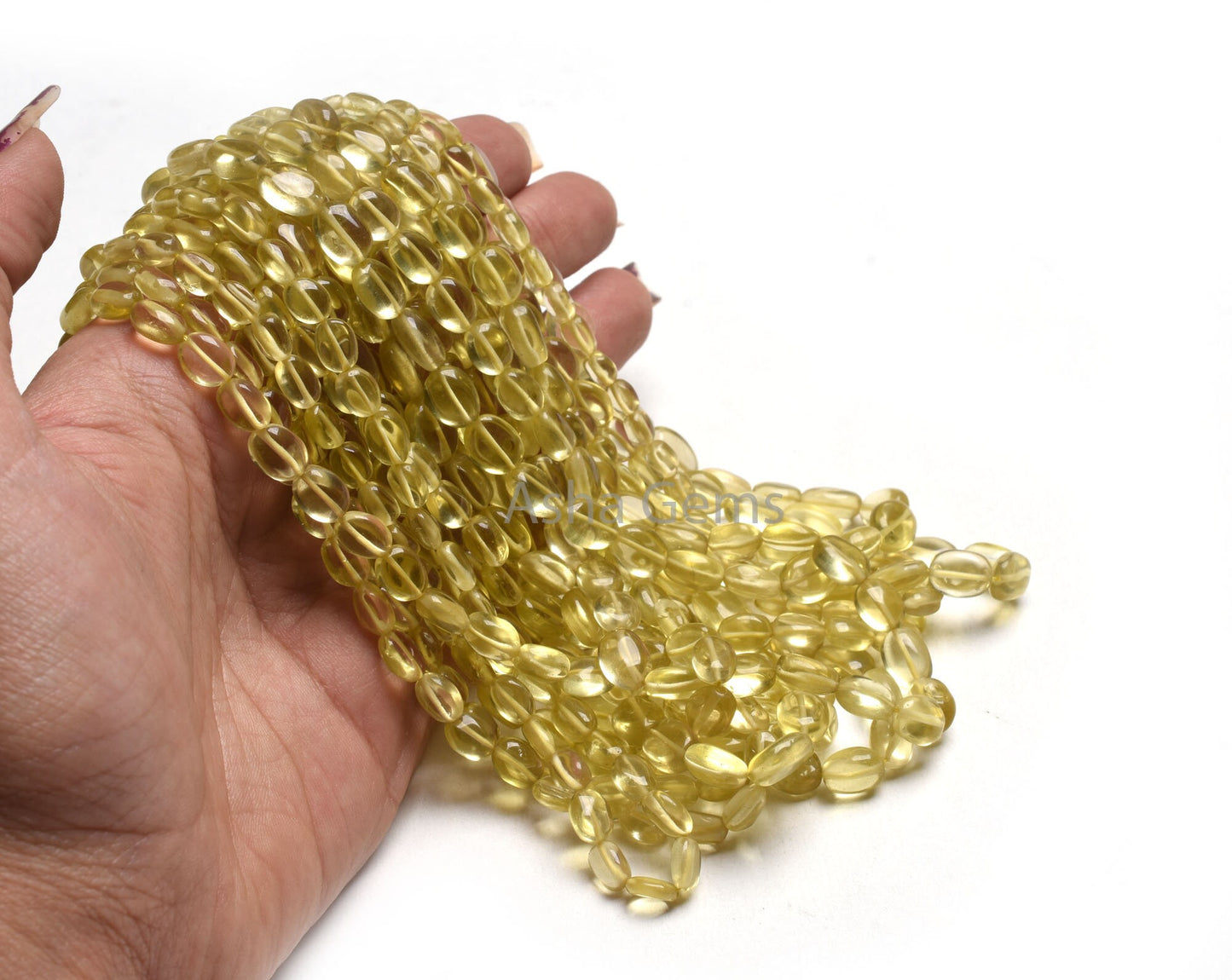 Fine Lemon Quartz Smooth Oval Shape Gemstone Beads,15" Strand Natural Yellow Lemon Quartz Plain Handmade Oval Straight Drill Beads Jewelry