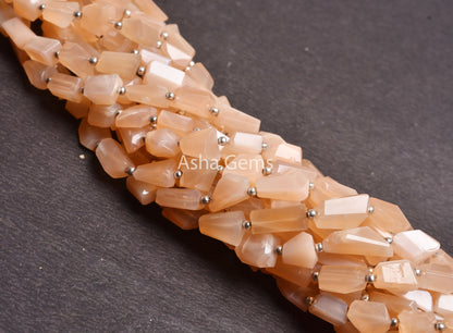 Light Peach Moonstone Faceted Nugget Gemstone Beads, AAA Natural Pink Moonstone Uneven Tumble Straight Drill Bead, Moonstone Bead Craft SALE