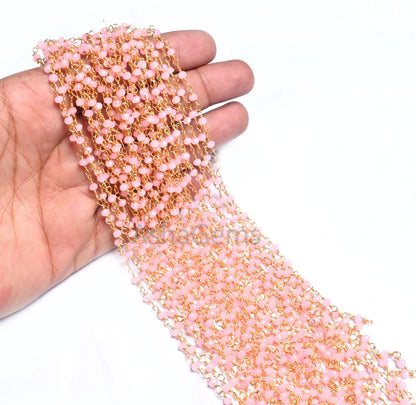 1,5,10,50 Feet Bulk Chain Pink Rose Quartz Hydro Faceted Rondelle Beads Rosary Chain Gold Plated Wire Chain Jewelry Making Chain DIY Finding