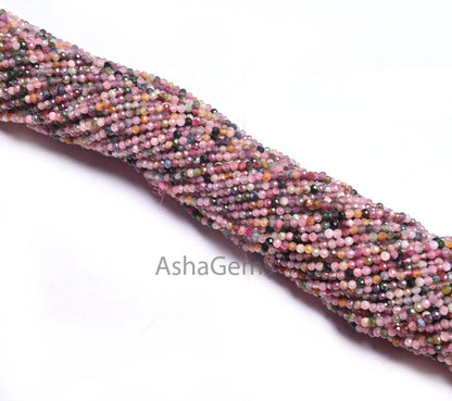 2.25 mm Beautiful Multi Tourmaline Micro Cut Rondelle Faceted Gemstone Tiny Beads,13" Fine Quality Disco Pink Tourmaline Beads Jewelry Craft
