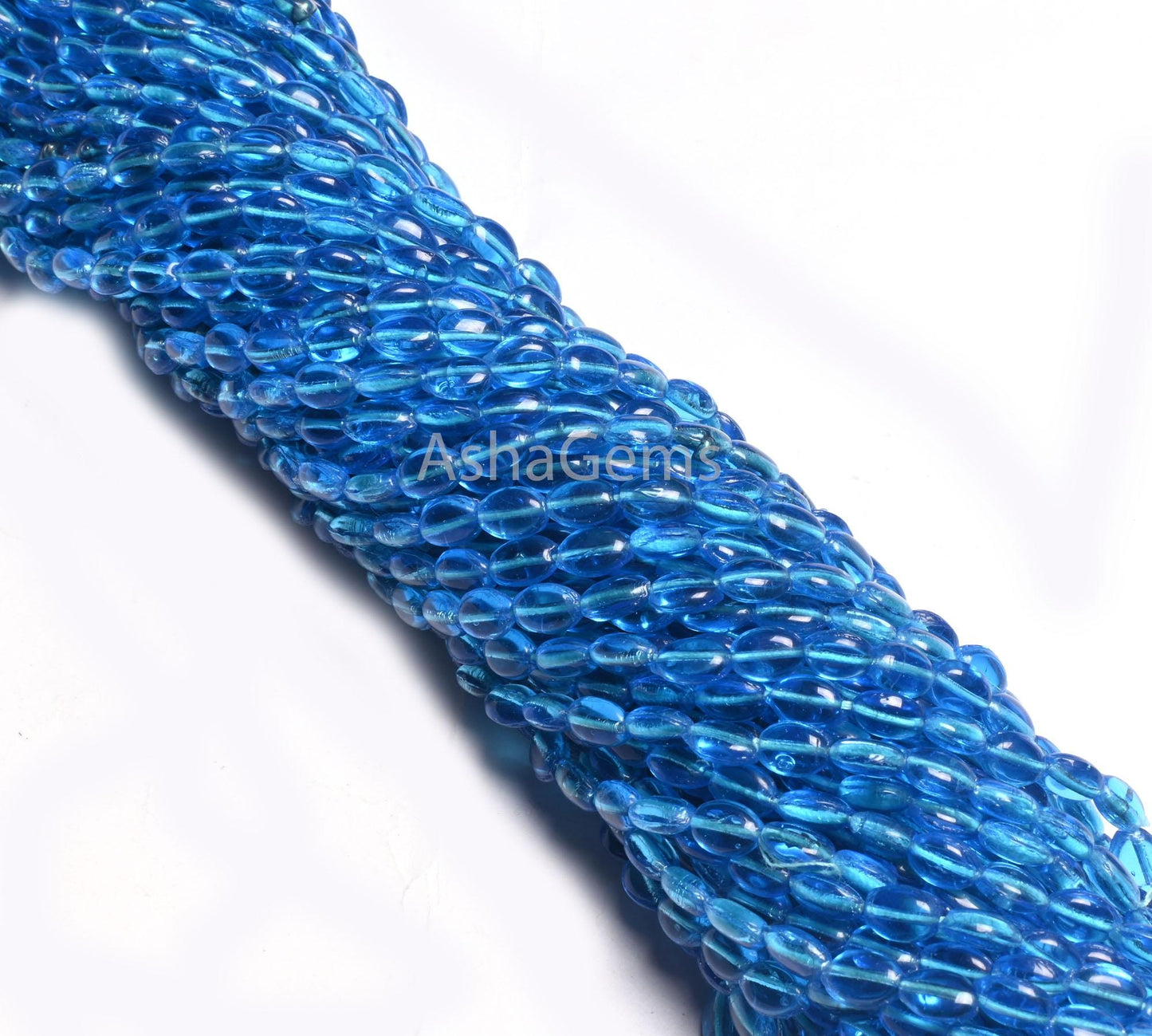 Fine Quality Ocean Blue Topaz Color Hydro Smooth Oval Shape Handmade Beads, 5.5-7.5 mm Blue Hydro Plain Oval Loose Beads Jewelry Crafts SALE