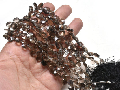 Natural Smoky Quartz Faceted Heart Shape Beads, Fine Quality smoky Side Drill Heart Briolette Gemstone Loose Beads, smoky Beads Jewelry SALE