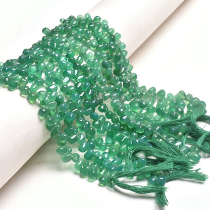 Fine Green Onyx Handmade Drop Uneven Gemstone Beads,13"Strand Onyx Smooth Teardrop Side Drill Bead Green Onyx Bead Jewelry Making Craft SALE