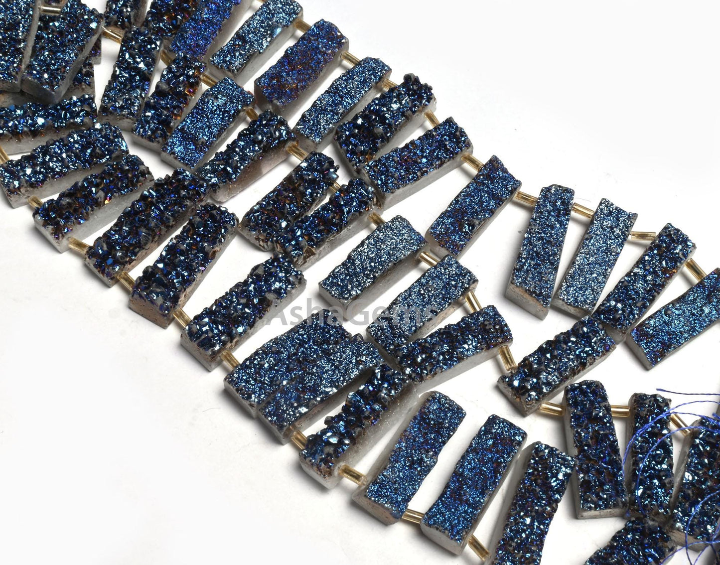 Beautiful Blue Titanium Druzy Rectangle Shape Gemstone Beads, Fine Blue Mystic Coated Drusy Fancy Long Slice Beads, Druzy Bead Jewelry Craft