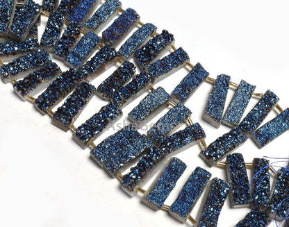 Beautiful Blue Titanium Druzy Rectangle Shape Gemstone Beads, Fine Blue Mystic Coated Drusy Fancy Long Slice Beads, Druzy Bead Jewelry Craft