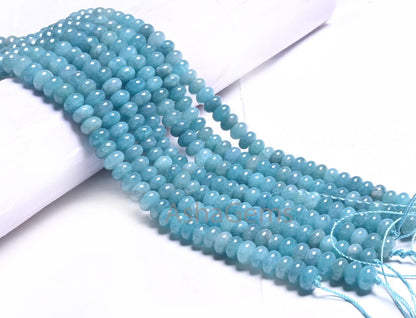 8mm Fine Neon Blue Color Jade Quartz Smooth Rondelle Shape Beads, Off Blue Quartz Plain Gemstone Loose Quartz Bead Jewelry Making Craft SALE