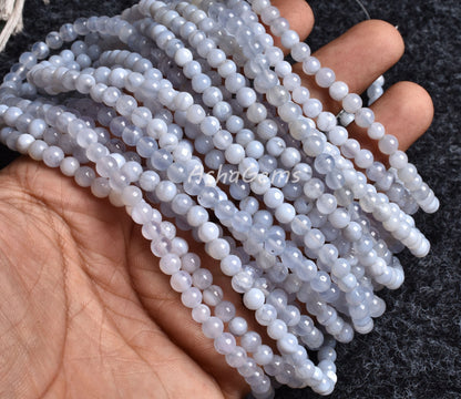 Natural Blue Lace Agate Smooth Round Shape Beads,15" Strand,4.5 mm, Genuine Blue Lace Agate Round Bead Loose Beads, Jewelry Making Bead SALE