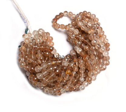 Beautiful Brown Topaz Faceted Round Ball Beads, Rare Shaded Imperial Topaz Indian Machine Cut Round Gemstone Loose Beads Jewelry Crafts SALE