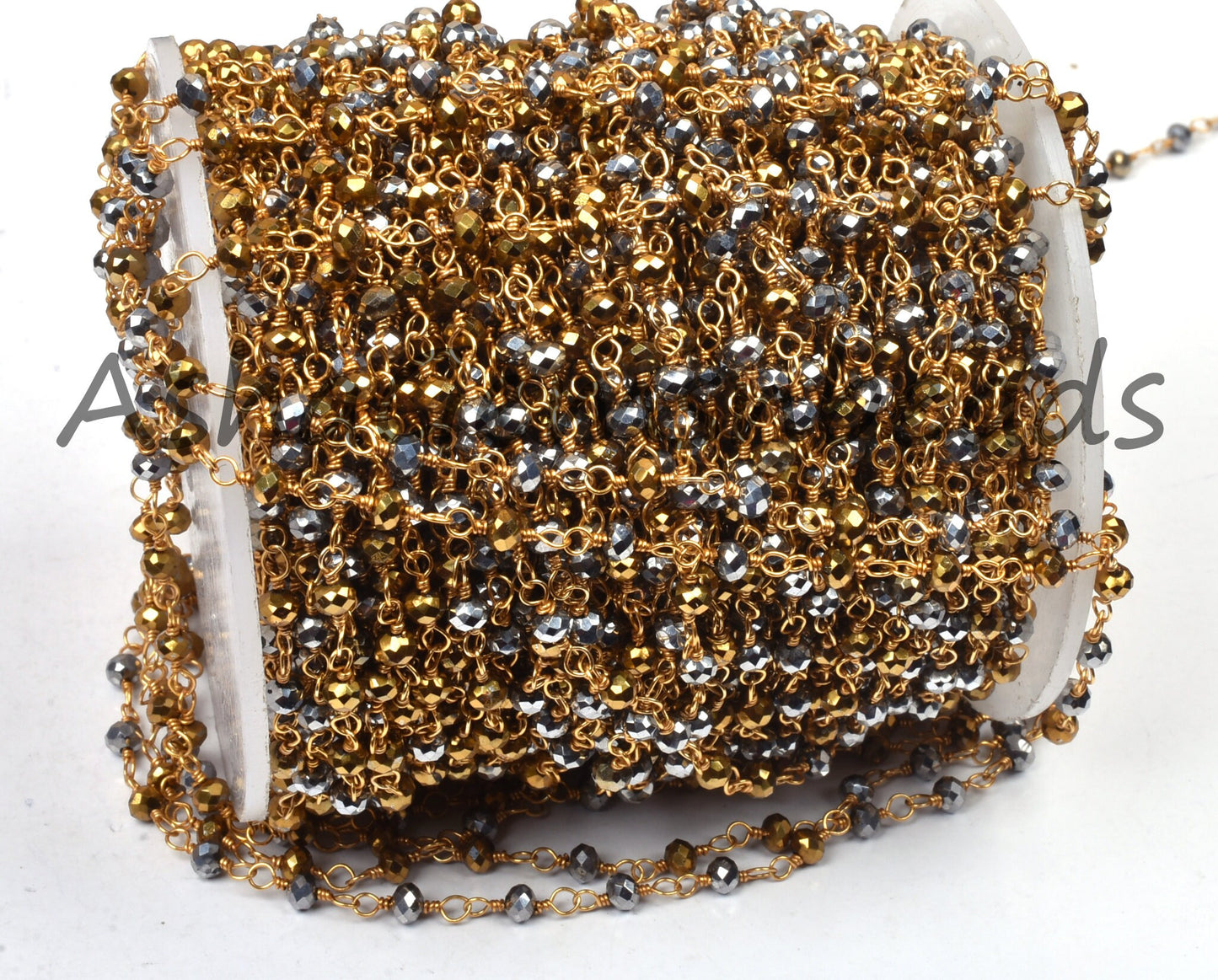 1,3,5,10 Ft, Silver Pyrite Hydro Faceted Rondelle Beaded Rosary Chain Gold Plated Wire Jewelry Making Finding,3-3.5mm Pyrite Hydro Chain