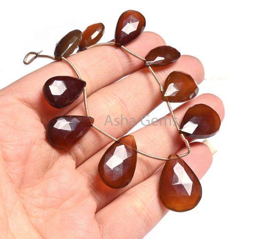 AAA Dark Chocolate Brown Chalcedony Faceted Pear Shape Beads, Both Side Loop Fine Chalcedony Teardrop Briolette Side Drill Bead Jewelry SALE